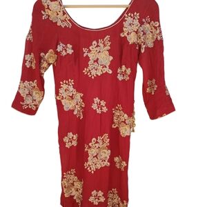 Women's Indian Formal Dress/Gold And Marron/Floral Sequence/Size Small/XS
